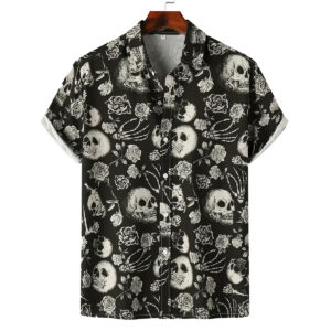Vintage Gothic Skull & Rose Hawaiian Shirt