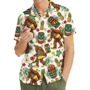 Bigfoot Aloha Vibes Hawaiian Shirt Tropical Sasquatch Print Shirt