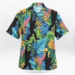 Bigfoot Sasquatch Flag USA Button Up Hawaiian Shirt
