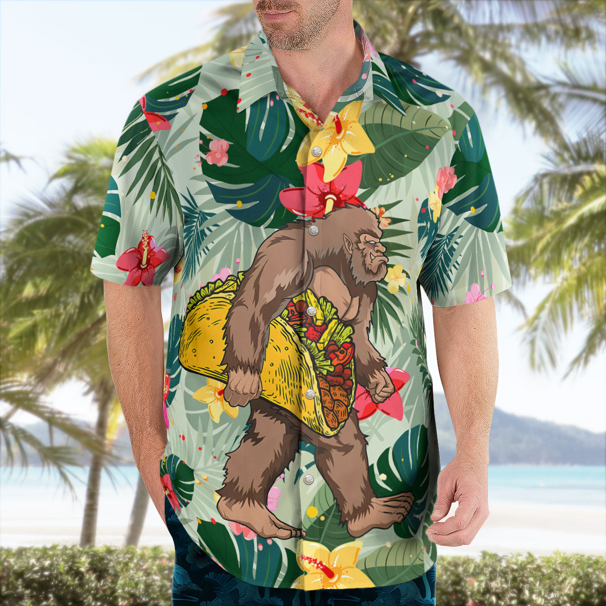 Bigfoot Sasquatch Tropical Floral Hawaiian Shirt – Bold Sasquatch Aloha Style 8 Bigfoot Sasquatch Tropical Floral Hawaiian Shirt 3