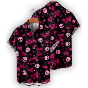 Black Pink Skull Pattern Hawaiian Shirt