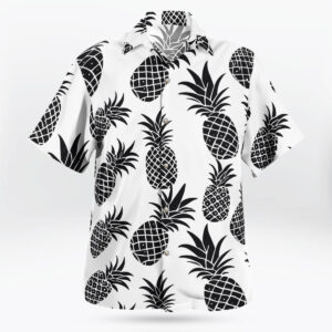 Black and White Pineapple Hawaiian Shirt – Minimalist Tropical Button-Up
