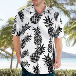 Black White Pineapple Button Up Hawaiian Shirt