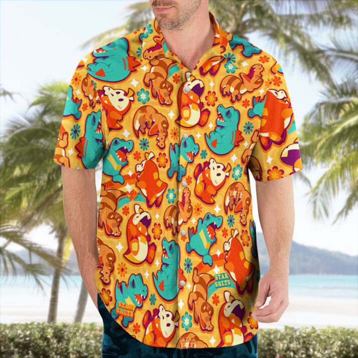 Totodile Crocodile Rock Button Up Hawaiian Shirt – Retro Tropical Party Style - Image 3