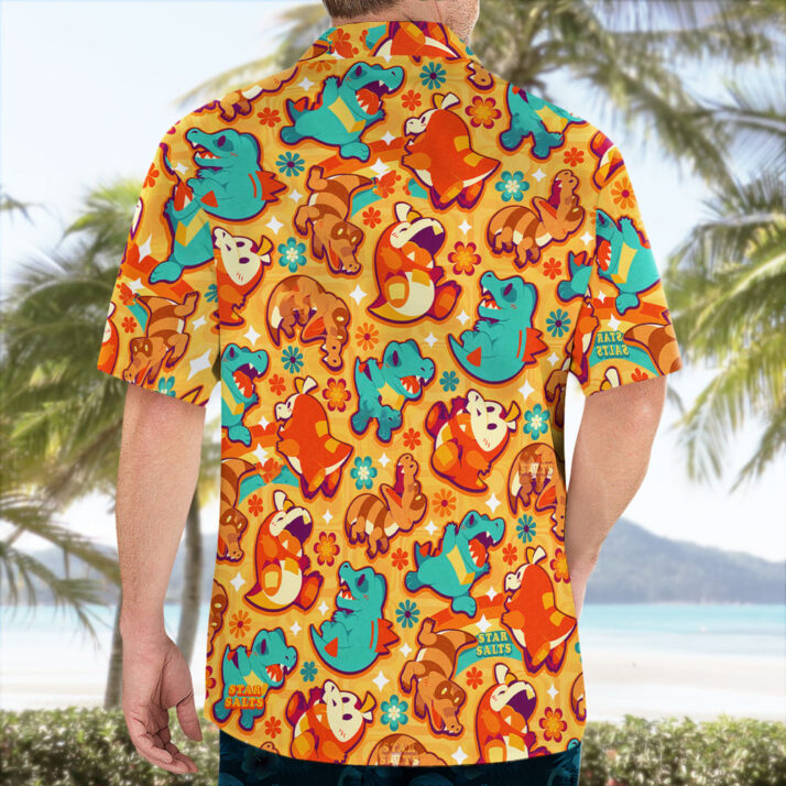 Totodile Crocodile Rock Button Up Hawaiian Shirt – Retro Tropical Party Style - Image 2