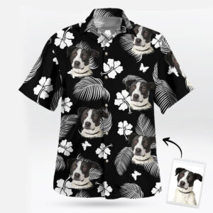 Custom Black and White Hawaiian Shirt with Dog Face