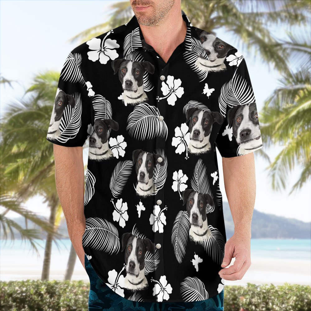 Custom Black and White Hawaiian Shirt with Dog Face 2
