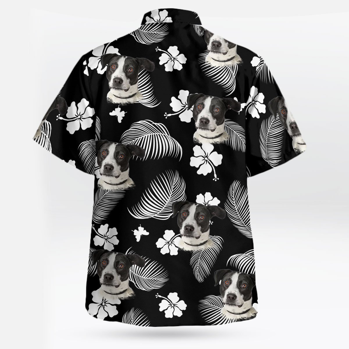 Custom Black and White Hawaiian Shirt with Dog Face 3