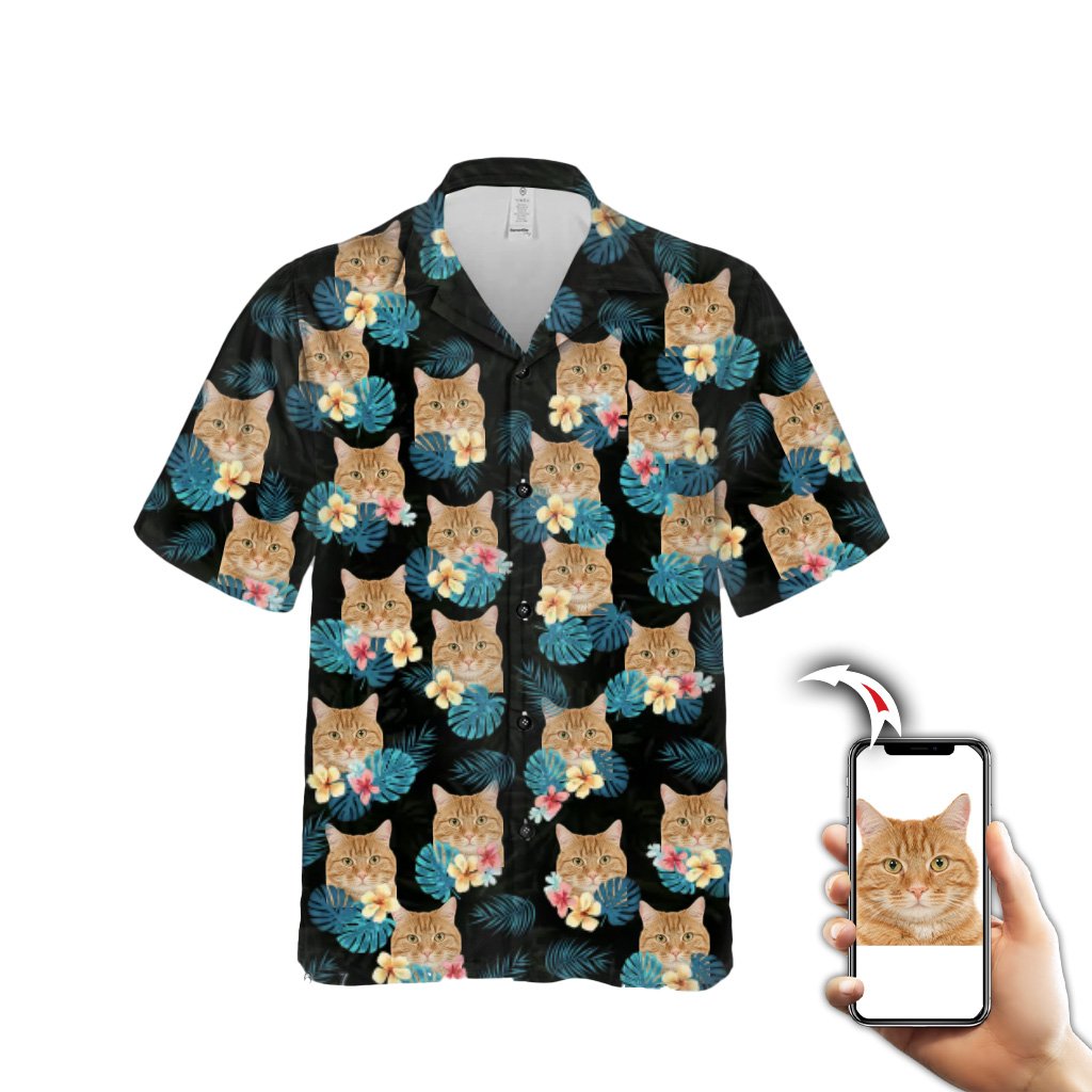 Custom Hawaiian Shirt with Cat Face – Aloha Floral Pattern 1