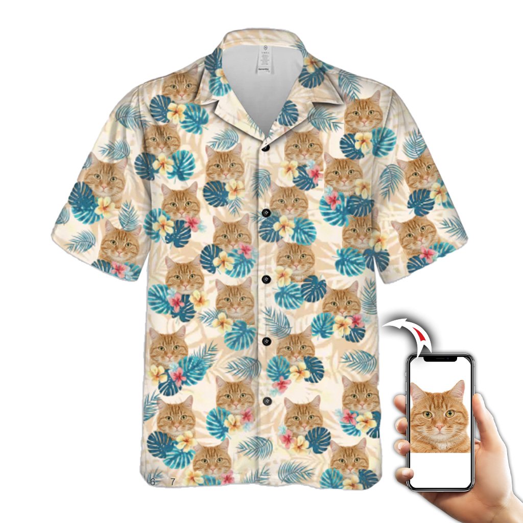 Custom Hawaiian Shirt with Cat Face – Aloha Floral Pattern 2
