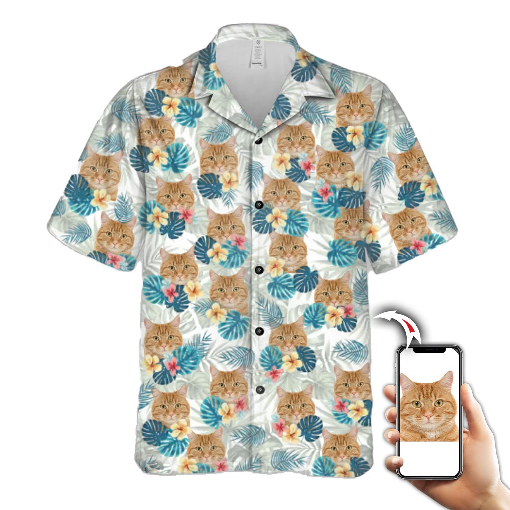 Custom Hawaiian Shirt with Cat Face – Aloha Floral Pattern 3