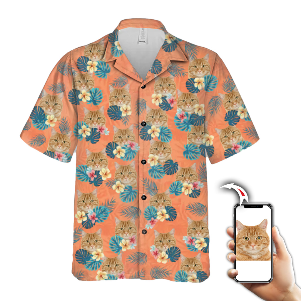 Custom Hawaiian Shirt with Cat Face – Aloha Floral Pattern 5 Custom Hawaiian Shirt with Cat Face – Aloha Floral Pattern - Image 5