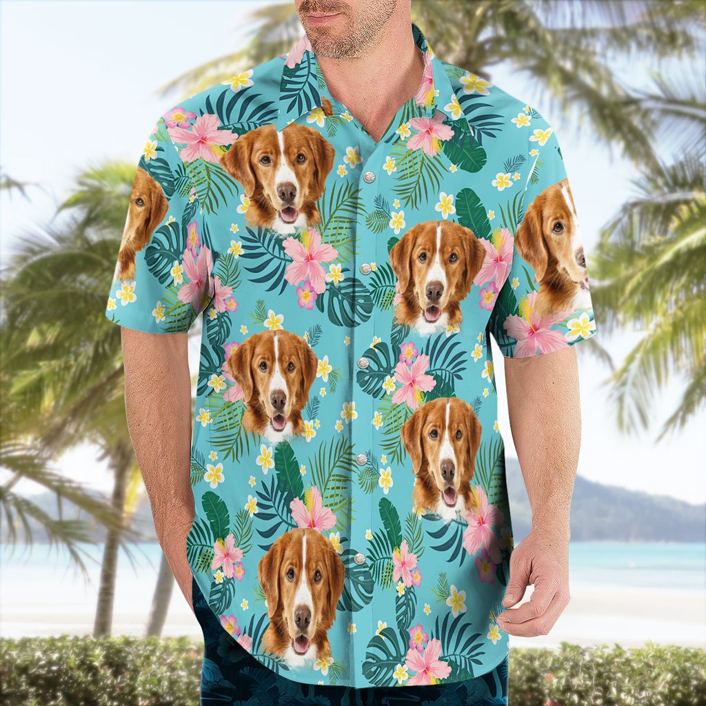 Custom Hibiscus Hawaiian Shirt with Dog Face 3