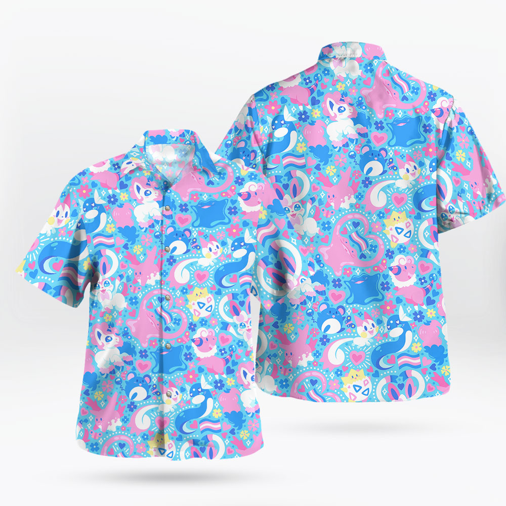 Cute Pokemon Hawaiian Shirt – Pink and Blue Tropical Vibes 5 Cute Pokemon Hawaiian Shirt