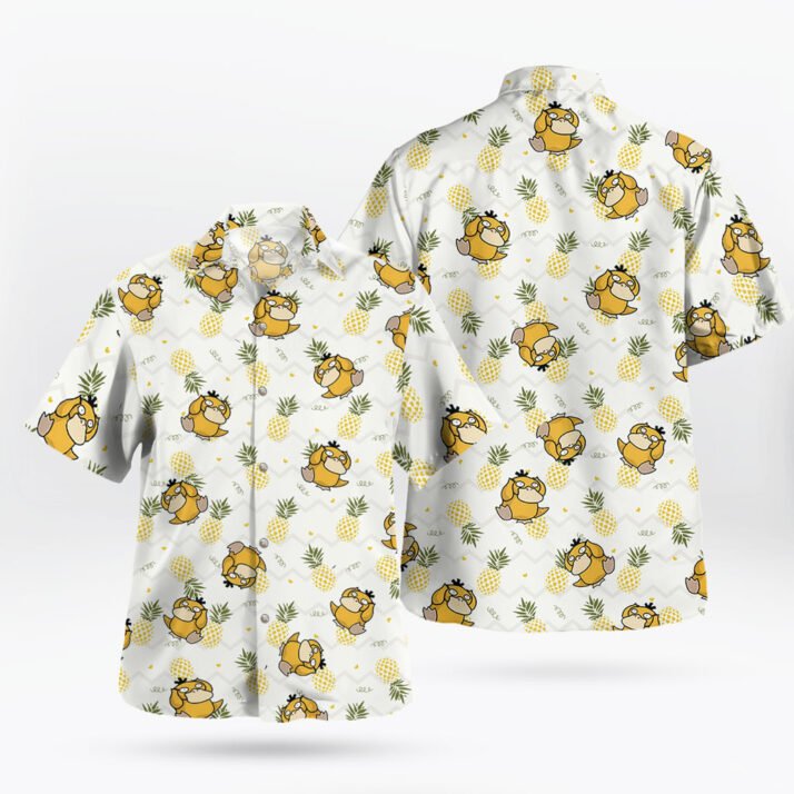 Cute Psyduck Pineapple Pattern Hawaiian Shirt – Tropical Quirk Style - Image 2
