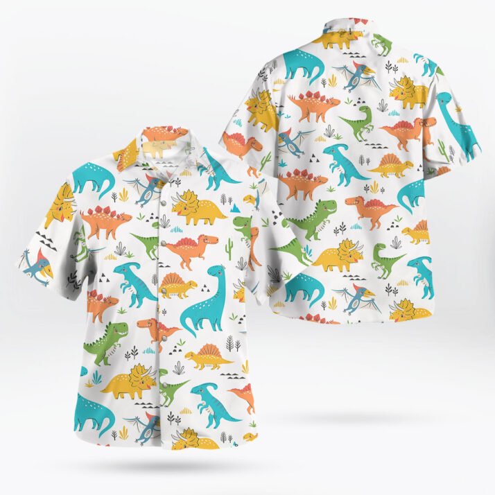 Dino Fiesta – Colorful Dinosaurs Hawaiian Shirt - Image 4