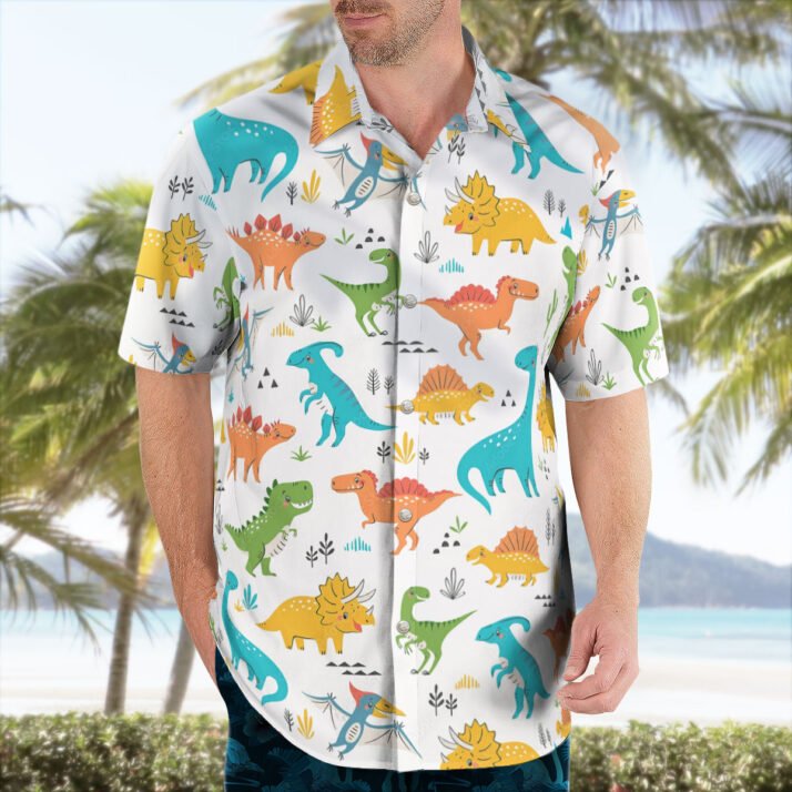 Dino Fiesta – Colorful Dinosaurs Hawaiian Shirt - Image 2