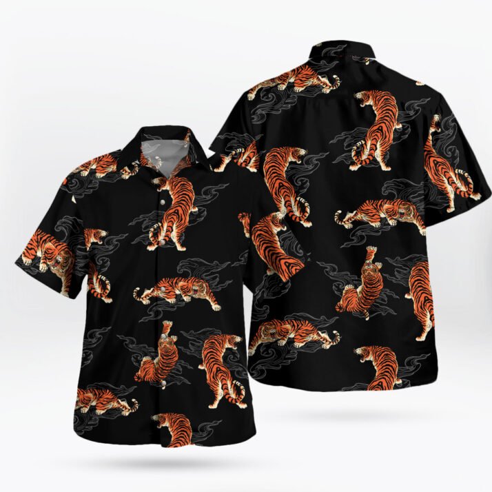 Fierce Tiger Hawaiian Shirt – Bold Tiger Print on Black Background - Image 4