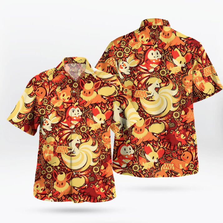 Fire-Type Pokemon Hawaiian Shirt – Tropical Flame Style - Image 2