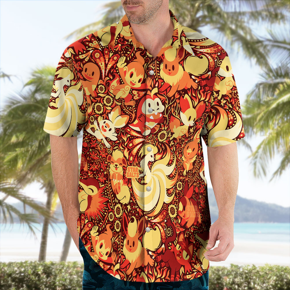 Fire-Type Pokemon Hawaiian Shirt – Tropical Flame Style 5 Fire-Type Pokemon Hawaiian Shirt