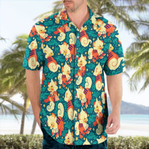 Hisuian Growlithe Pokemon Button Up Hawaiian Shirt