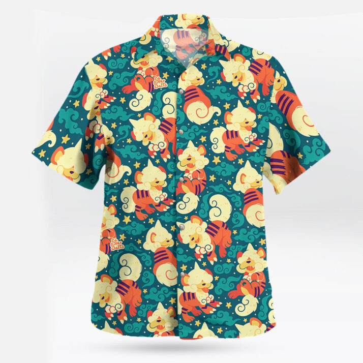 Hisuian Growlithe Pokemon Button Up Hawaiian Shirt