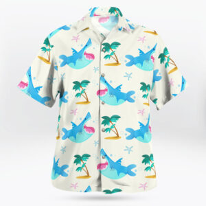 Men’s Shark Print Button-Up Aloha Shirt – Beach Vibes
