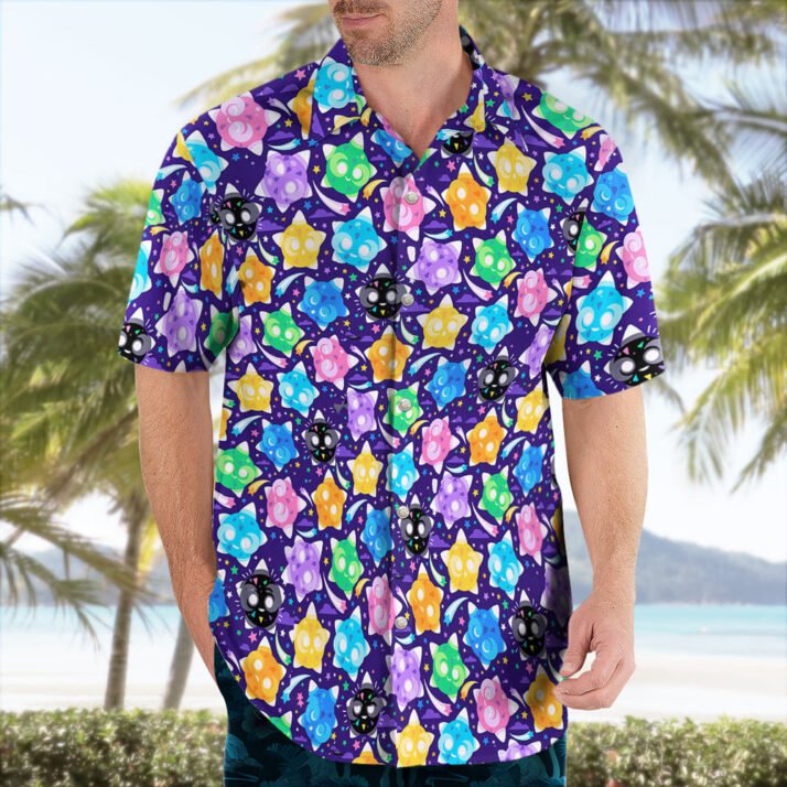 Minior Spirit Hawaiian Shirt – Cosmic Pattern Button Up for Pokemon Fans - Image 2