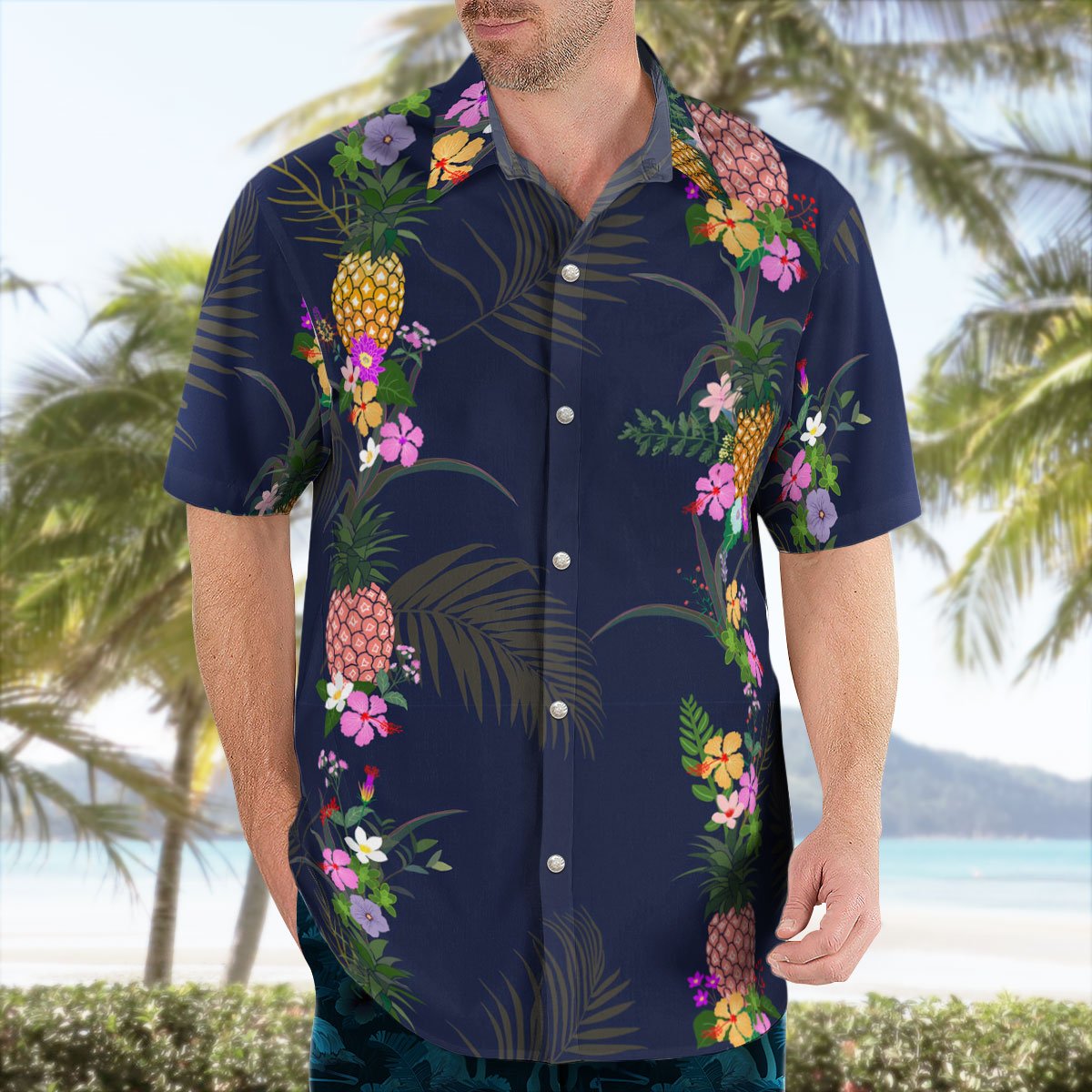 Navy Tropical Night Floral Hawaiian Shirt 