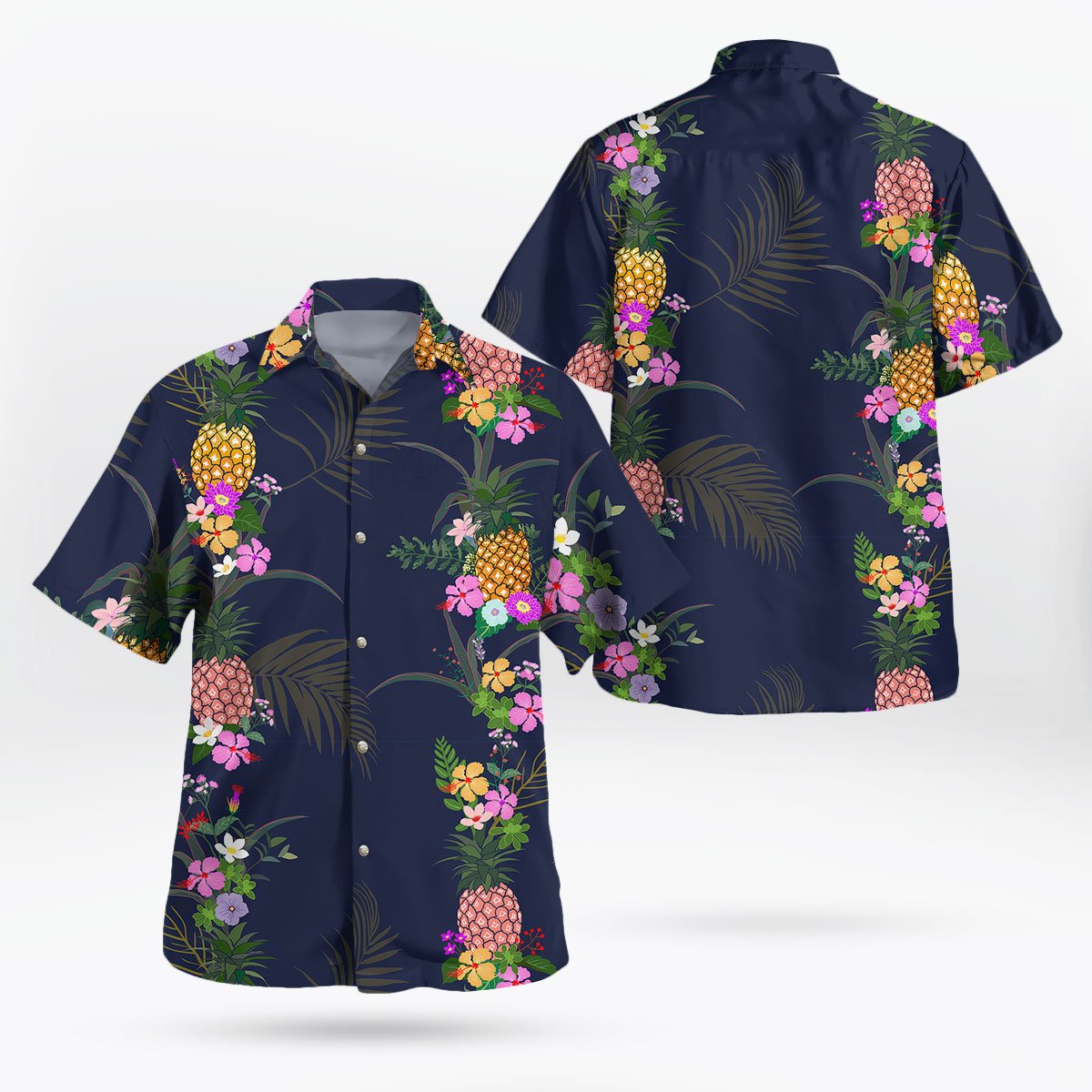 Navy Tropical Night Floral Hawaiian Shirt 