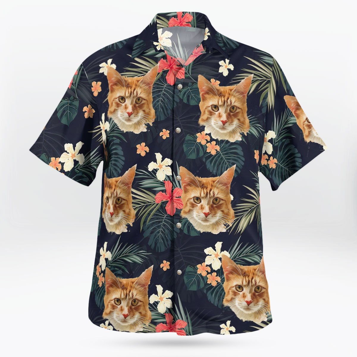 Personalized Aloha Design Hawaiian Shirt with Cat Face 2
