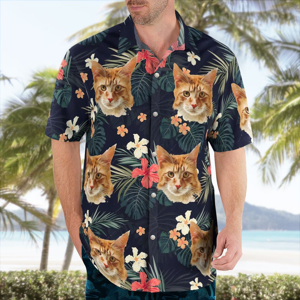 Personalized Aloha Design Hawaiian Shirt with Cat Face 3