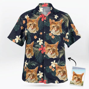 Personalized Aloha Design Hawaiian Shirt with Cat Face