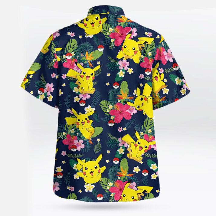 Pikachu Floral Pattern Hawaiian Shirt – Tropical Summer Style - Image 3
