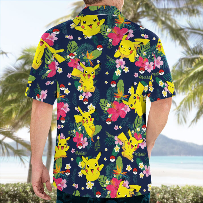Pikachu Floral Pattern Hawaiian Shirt – Tropical Summer Style - Image 2
