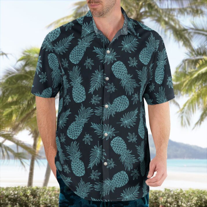 Pineapple and Leaf Hawaiian Shirt – Unisex Tropical Button-Up for Summer - Image 2