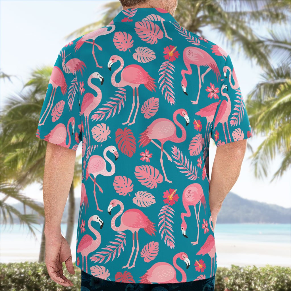 Pink Flamingo Button Up Shirt Mens