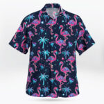 Pink Flamingos With Palm Trees Aloha Shirt