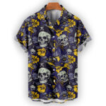 Pirate Skull and Yellow Hibiscus Hawaiian Shirt