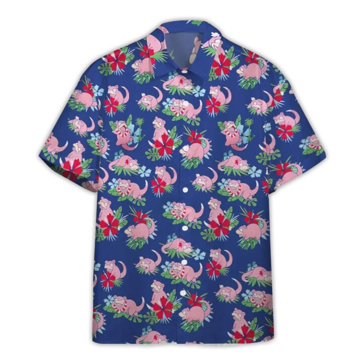 Pokemon Slowpoke Pink Button Shirt - Blue Generation Hawaiian Shirts - Image 2
