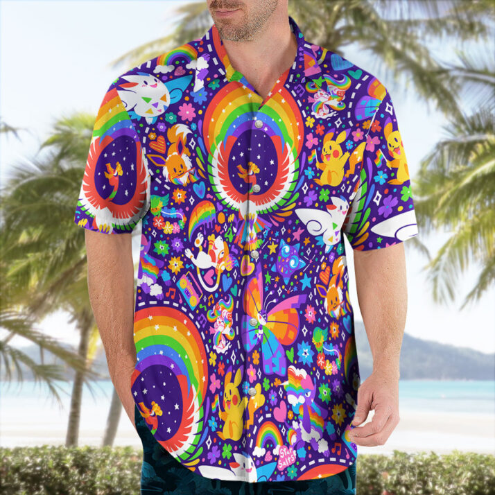Rainbow Style Pokemon Hawaiian Shirt – Colorful Aloha Vibes - Image 3