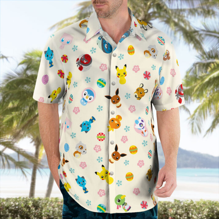 Tiny Pokémon Button-Up Hawaiian Shirt – Adorable Design - Image 2