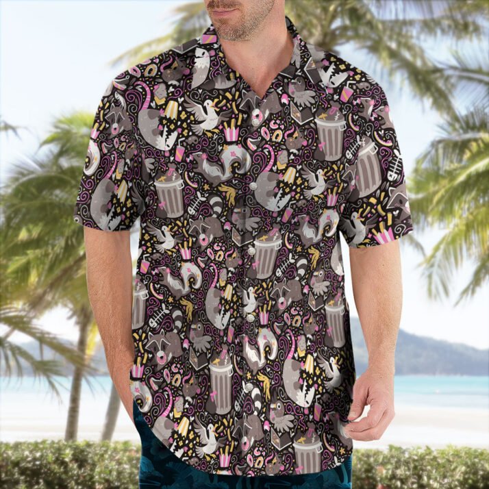 Trash Mammals Hawaiian Shirt – Raccoon, Skunk, Opossum Vibes - Image 2