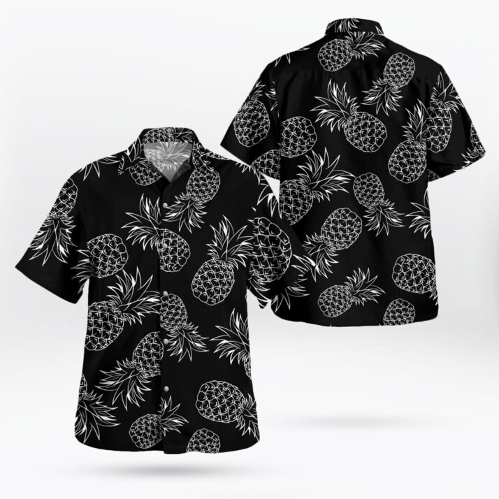 Tropical Black and White Pineapple Shirt – Unisex Aloha Button-Up - Image 2