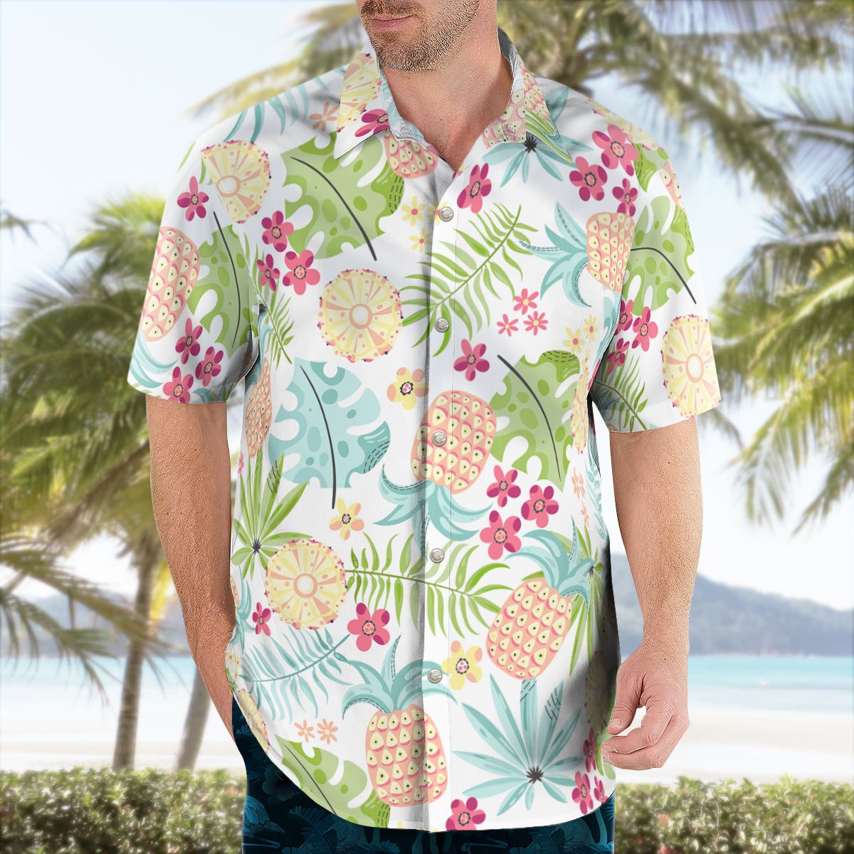 Tropical Pineapple Button Up Hawaiian Shirt