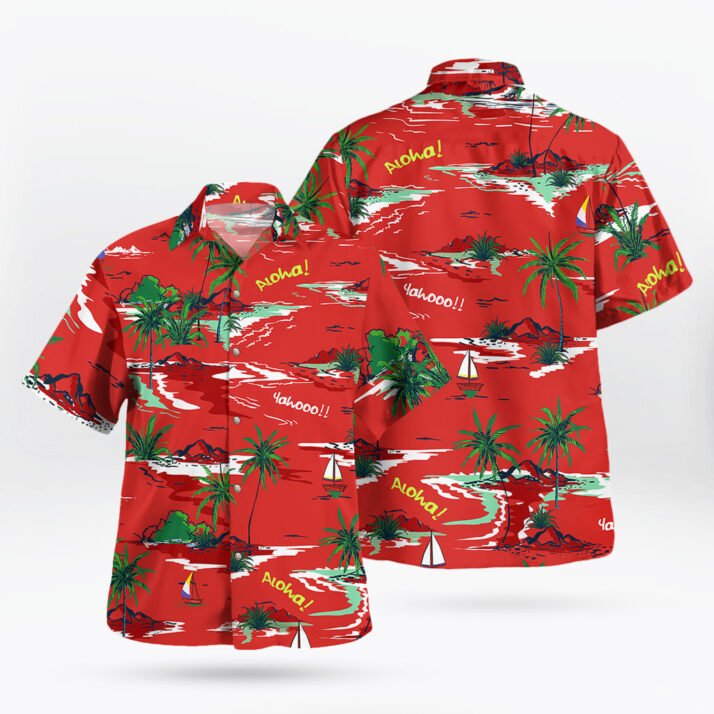 Vintage Red Ocean-Themed Hawaiian Shirt