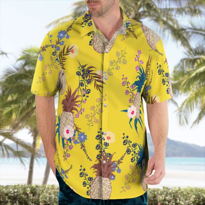 Yellow Pineapple Floral Hawaiian Shirt