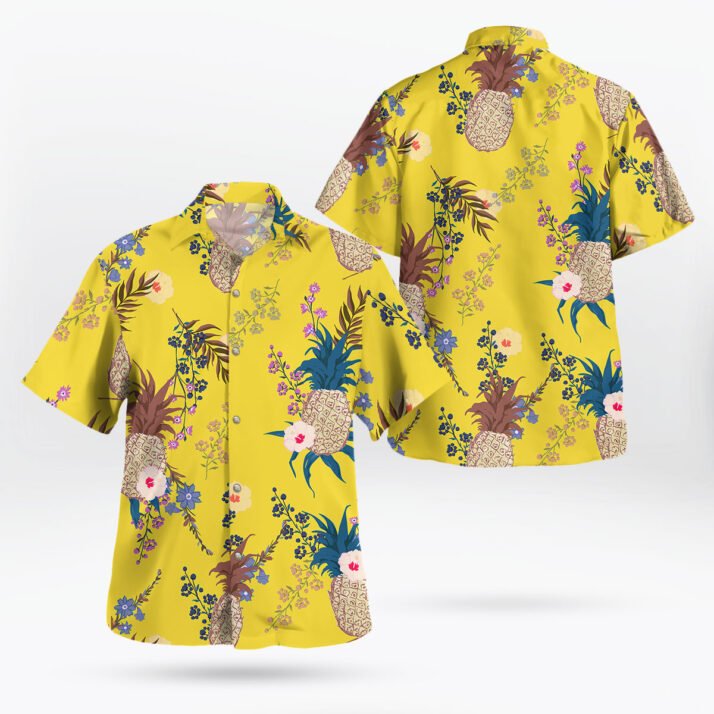 Yellow Pineapple Floral Hawaiian Shirt
