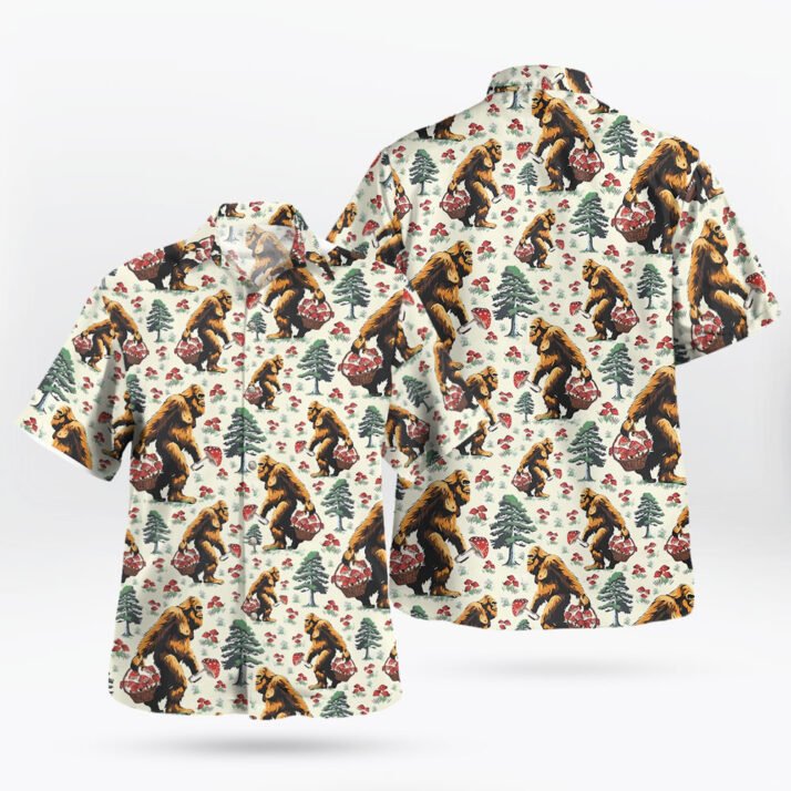 Bigfoot & Mushroom Pattern Hawaiian Shirt - Image 2