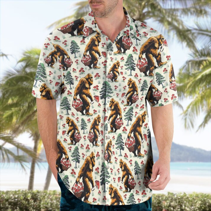 Bigfoot & Mushroom Pattern Hawaiian Shirt